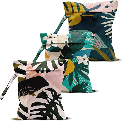 3 Pcs Wet Bag, Wet Dry Bag, Waterproof Bag, Small Laundry Bag, Wet Bag for Pool, Beach, Swimsuit, Makeup Bag, Diapers,Cruise Ship Essentials,Beach Accessories Travel for Women - Jamouz