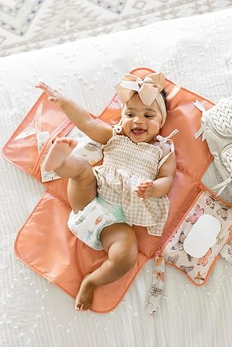 Tiny Twinkle Portable Diaper Changing Pad, Foldable Waterproof Baby Change Pad for Newborn Girl & Boy with Smart Wipes Pocket (Beige Checkers) - Jamouz