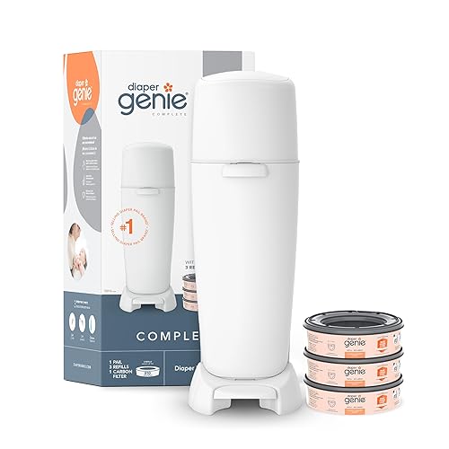 Playtex Diaper Genie Complete Pail with Built-In Odor Controlling Antimicrobial, Includes Pail & 1 Refill, White , 8.36 Pound - Jamouz