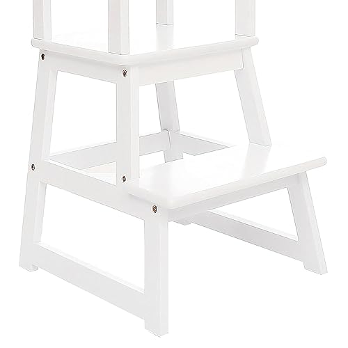 SDADI Kids Kitchen Step Stool Holds up to 150 Pounds with Safety Rail, White - Jamouz