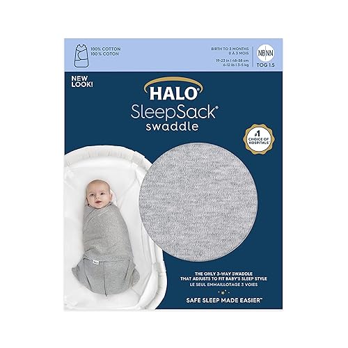 HALO 100% Cotton Sleepsack Swaddle, 3-Way Adjustable Wearable Blanket, TOG 1.5, Baby Blue, Newborn, 0-3 Months - Jamouz