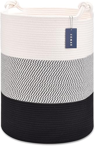 COMSE Extra Large Blanket Basket, High Storage Basket, Tall Rope Laundry Basket, 15.7”x 21.7”, Cotton Rope Basket, XXXL Laundry Basket, Toy Basket, Clothes Baskets,White/Cadet Blue/Navy Blue - Jamouz