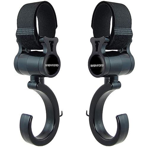 Stroller Hooks, Babyfond 2 Pack of Multifunctional Hooks, 360-degree Rotating Firm Non-Slip Stroller Hook for Buggy, Baby Carrier, Bike Bicycle, Car Headrest - Jamouz