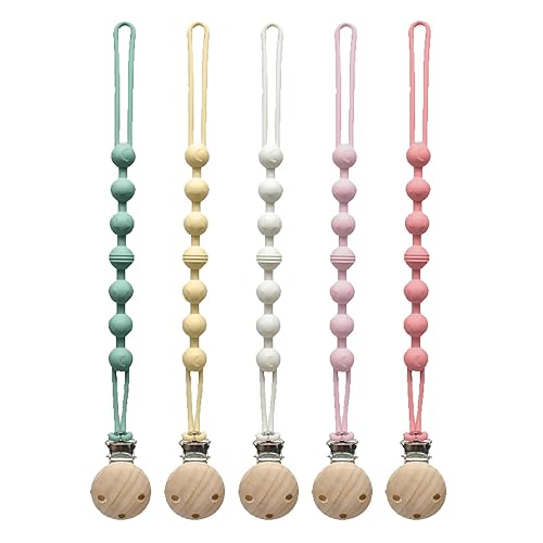 Pacifier Clip for Boys Girls - MORIBOX 4 Pack Paci Clip Soothie Baby Binky Holder for Shower Gift Birthday (Beige+White+Pink+Dpink) - Jamouz