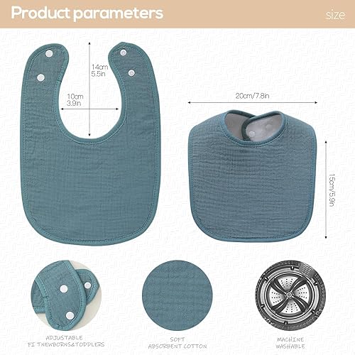 Muslin Baby Bibs,Pack of 7,100% Cotton Baby Bib for Drooling and Teething, Absorbent and Soft,Adjustable,Unisex - Jamouz