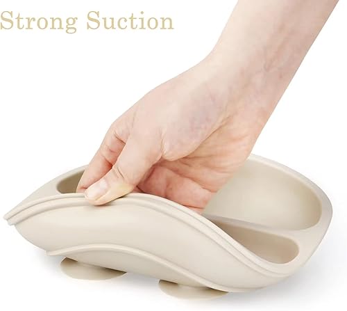 PandaEar Divided Unbreakable Silicone Baby and Toddler Plates - 3 Pack - Non-Slip - Dishwasher and Microwave Safe - Silicone (Blue Green Brown) - Jamouz