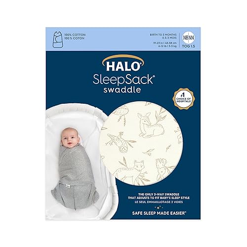 HALO 100% Cotton Sleepsack Swaddle, 3-Way Adjustable Wearable Blanket, TOG 1.5, Baby Blue, Newborn, 0-3 Months - Jamouz