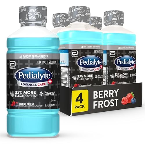 Pedialyte AdvancedCare Pedialyte AdvancedCare Plus Electrolyte Drink with 33% More Electrolytes and Has PreActiv Prebiotics, Iced Grape, 1 Liter, 4 Count - Jamouz