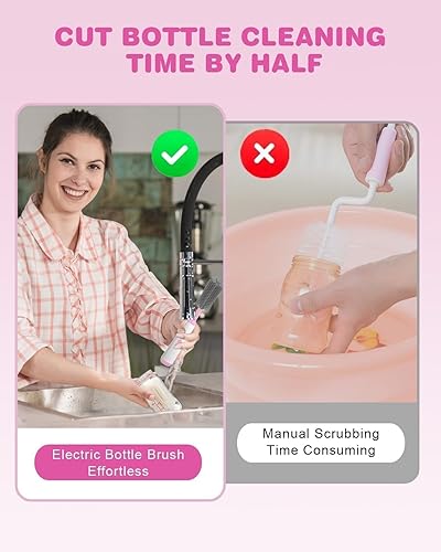 Electric Bottle Brush Cleaner, Rechargable Electric Baby Bottle Brush Cleaner with Nipple & Straw Brush, Travel Baby Bottle Brush with Drying Rack, Perfect Essentials for Mom After Birth, Green - Jamouz