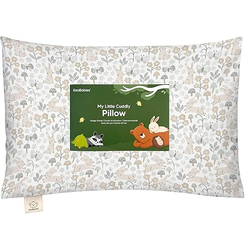Toddler Pillow with Pillowcase - 13x18 My Little Cuddly Pillow, Viscose Derived From Bamboo Nursery Toddler Pillows for Sleeping,Kids Pillow,Small Travel Pillows,Mini Toddler Bed Pillow (Meadow) - Jamouz