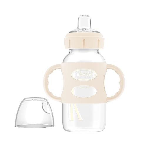 Dr. Brown's Milestones Wide-Neck Sippy Spout Bottle with 100% Silicone Handles, Easy-Grip Handles with Soft Sippy Spout, 9oz/270mL, Green & Gray, 2-Pack, 6m+ - Jamouz