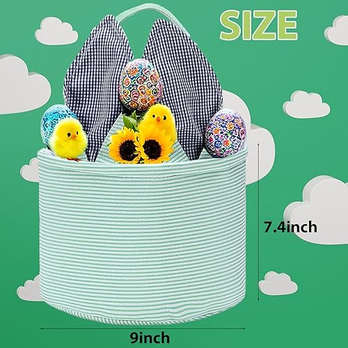 Easter Basket Seersucker Egg Hunt Bunny Baskets for Kids with Cute Rabbit Ears Stripe Storage Gifts Candies Personalized Easter Party Gifts.……… - Jamouz