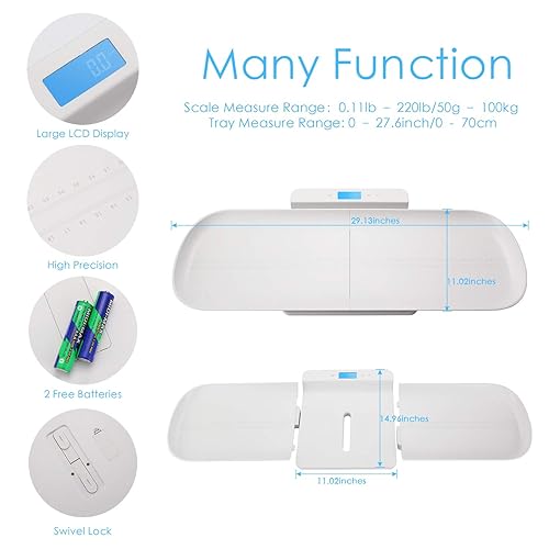 MEKBOK Pet Scale with Tape Measure, Multi-Function Baby Scale, Infant Scale Digital Weight with Height Tray(Max: 70cm), Measure Weight Accurately(Max: 220lb), Perfect for Toddler/Puppy /Cat/Dog/Adult - Jamouz