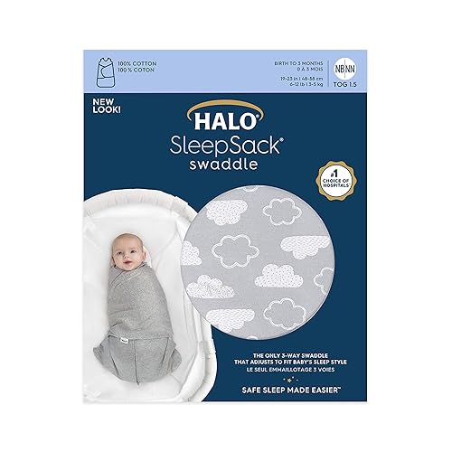 HALO 100% Cotton Sleepsack Swaddle, 3-Way Adjustable Wearable Blanket, TOG 1.5, Baby Blue, Newborn, 0-3 Months - Jamouz
