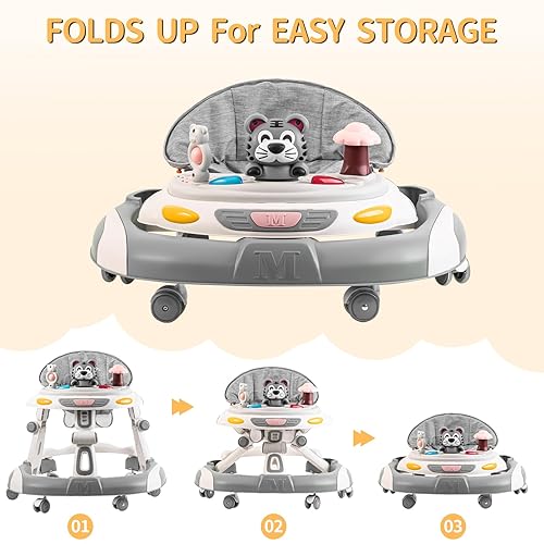 Baby Walker, 4-in-1 Foldable Baby Walkers and Baby Activity Center with Toys Tray,3-Gear Height Adjustable Infant Toddler Baby Walker with Wheels for Baby Boys and Girls 6-24 Months(Blue) - Jamouz