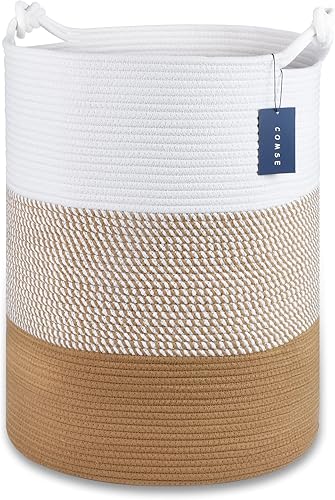 COMSE Extra Large Blanket Basket, High Storage Basket, Tall Rope Laundry Basket, 15.7”x 21.7”, Cotton Rope Basket, XXXL Laundry Basket, Toy Basket, Clothes Baskets,White/Cadet Blue/Navy Blue - Jamouz
