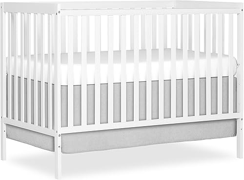 Synergy 5-In-1 Convertible Crib In White, made of New Zealand Pine wood, JPMA & Greenguard Gold Certified, features 3 mattress height settings - Jamouz