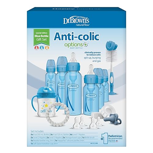 Dr. Brown's Natural Flow® Anti-Colic Options+™ Narrow Bottle to Sippy Gift Set with Soft Silicone Sippy Spout, Removable Silicone Handles, Travel Cap and Bottle Brush - Jamouz