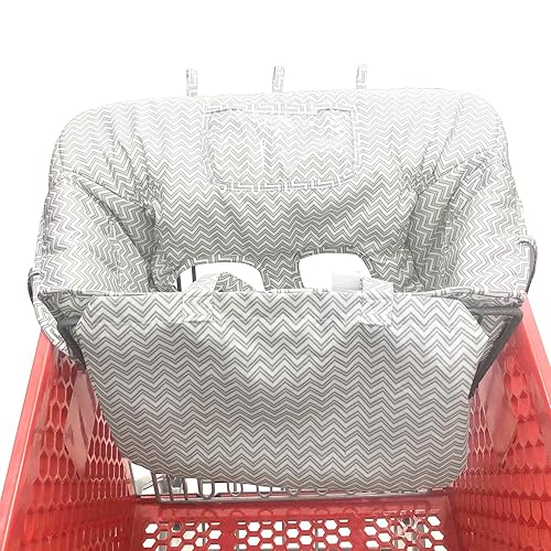 Portable 2-in-1 Grocery Cart Seat Cover and Baby Highchair Cover (Gray Chevron) - Jamouz