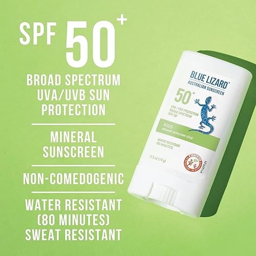 BLUE LIZARD Mineral Sunscreen Stick with Zinc Oxide SPF 50+ Water Resistant UVA/UVB Protection Easy to Apply Fragrance Free, Kids, Unscented, 0.5 oz - Jamouz