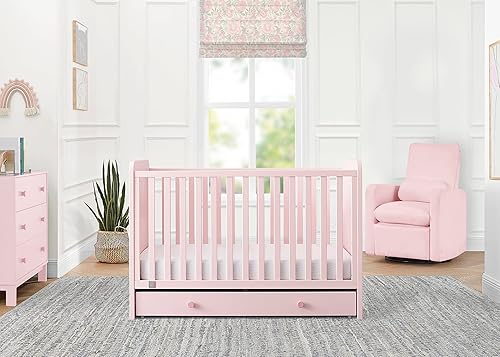 GAP babyGap Graham 4-in-1 Convertible Crib with Storage Drawer - Greenguard Gold Certified, Blush Pink/Dark Pink - Jamouz