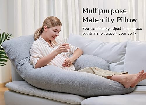 Momcozy Pregnancy Pillows for Sleeping, U Shaped Full Body Maternity Pillow with Removable Cover - Support for Back, Legs, Belly, HIPS for Pregnant Women, 57 Inch Pregnancy Pillow for Women, Grey - Jamouz