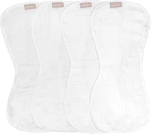 WeeSprout Unisex Organic Towel Cotton Burp Cloths, Set of 4, Four Ultra-Absorbent Layers Keep Clothes Dry, Button Transforms into Baby Bib, Machine Washable & Dryer Safe (Neutral Set, Full) - Jamouz