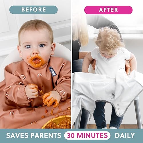 BIBaDO - Long Sleeve Baby Bibs - Babies & Toddlers 6-36 Months - Coverall Baby Led Weaning Bib - Easy Wipe, Soft & Waterproof - Jamouz