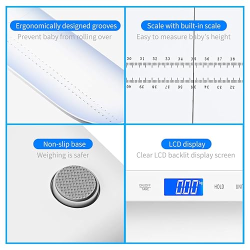 Baby Scale, Digital Infant Scale, Multi-Function Digital Scale for Pets, Toddler Scale with Measure Babies Weight and Height Tray, Precision Digital Puppy Scale with kg/lb/oz, Holding Function - Jamouz