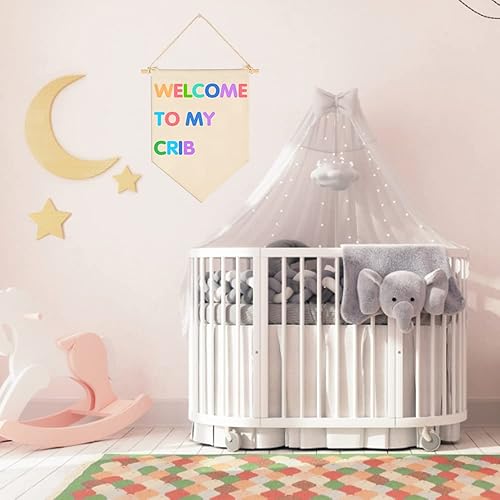 Little Baby Cave 16x12 Inch Nursery Decor Canvas Banner with Wood Hanger, Nursery Wall Decor for Newborn Bedroom, Playroom, Classroom - Baby Shower, Christmas, Birthday Gift - Jamouz