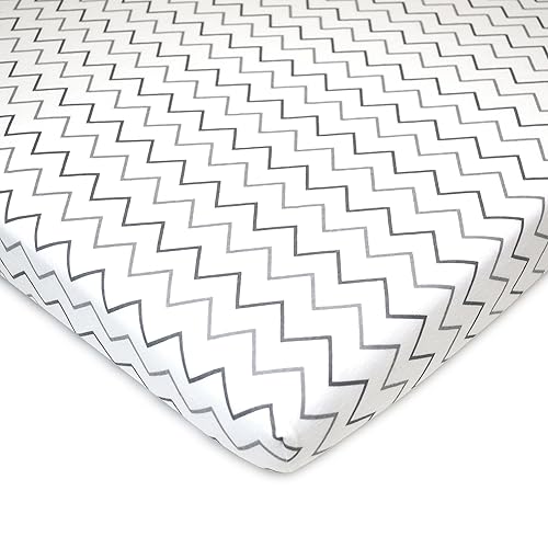 TL Care 2 Pack Fitted Pack N Play Playard Sheet 27' x 39', Soft Breathable Neutral 100% Cotton Jersey Pack and Play Sheet, Gray Star/Gray Zigzag, for Boys and Girls, Fits Most Mini Crib - Jamouz