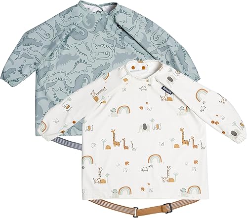 BIBaDO - Long Sleeve Baby Bibs - Babies & Toddlers 6-36 Months - Coverall Baby Led Weaning Bib - Easy Wipe, Soft & Waterproof - Jamouz
