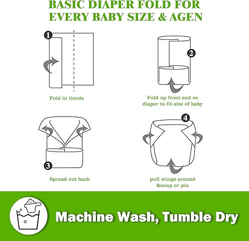 Prefold Cloth Diapers, Fasoar 3 Ply Baby Washable Cotton Diapers Covers for Babies to Toddlers Multi-Use (10-35 lbs) Count(12) - Jamouz