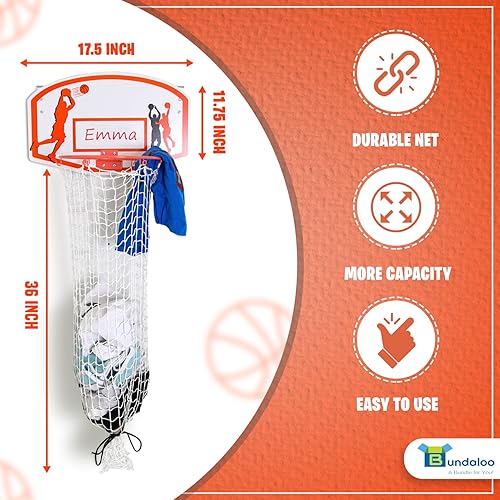 Bundaloo Basketball Laundry Hamper - Over The Door 2 In 1 Hanging Basketball Hoop Or Laundry Hamper Boys & Girls Room Decor - Fun Gift - Jamouz