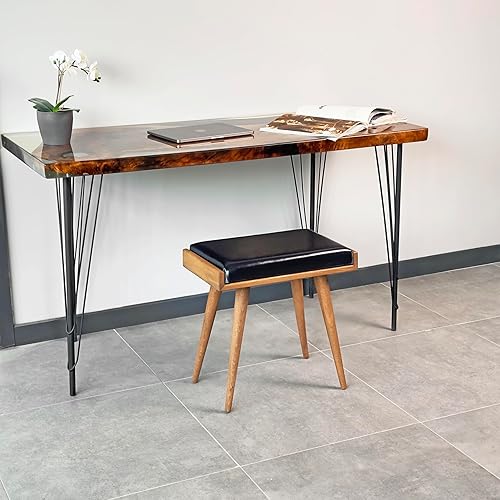 Walnut Ottoman Stool for Living Room | Upholstered in Crowbar Pattern Fabric | Versatile as a Piano Bench | Ideal Bedroom Bench | Functional Footstool Bench - Jamouz