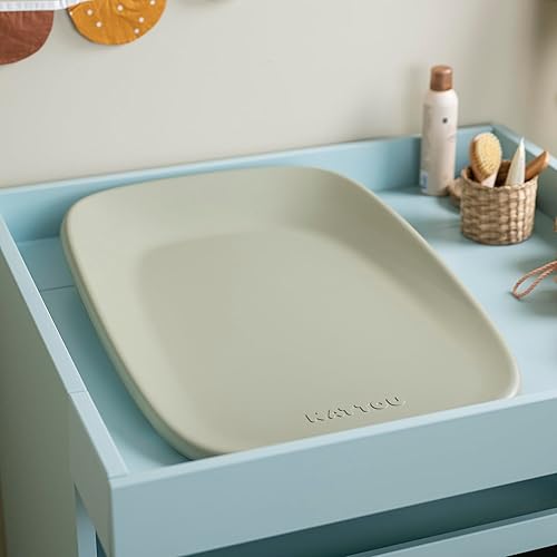 Nattou Softy Changing Pad - Wipeable Baby Changing Mat- Durable, Water-Resistant, Cocoon Shape with Honeycomb Bottom Grips BPA-Free, Assimilates Room Temperature - Grey - Jamouz