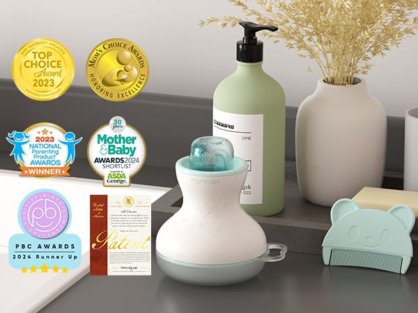 Momcozy﻿ Innovative Cradle Cap Brush with Pump, 2-in-1 Baby Cradle Cap Brush with Bubbler, Newborn Cradle Cap System, Shampoo Brush Baby Bath Essential Foamer Brush, Baby Hair Brush, Green - Jamouz