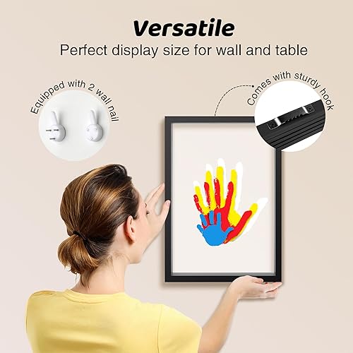 Family Handprint Kit, DIY Craft Keepsake Frame, Baby Hand Print Kits, Family Gifts for New Mom, New Parents, Grandparents, Father's Day, Mother's Day, Anniversary, 6 Non -Toxic Paints (White) - Jamouz