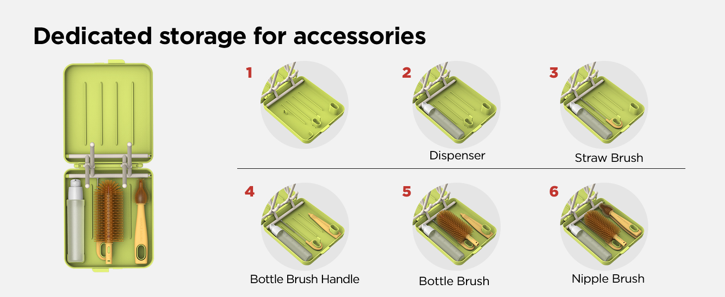 travel bottle brush and drying rack