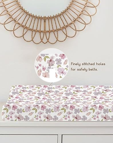 Changing Pad Cover for Baby Boy Girl 2 Pack, Muslin Changing Table Pad Covers with Boho Style, Neutral Nursery Bedding Essentials Soft and Breathable(Dusty Rose & Flower-A) - Jamouz