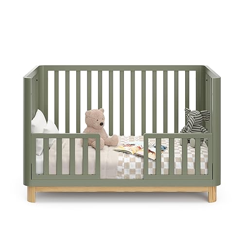 Storkcraft Santos 3-in-1 Convertible Crib (White with Natural) – GREENGUARD Gold Certified, Fits Standard Crib Mattress, Converts to Toddler Bed, Modern Style, Rounded Designer Details - Jamouz