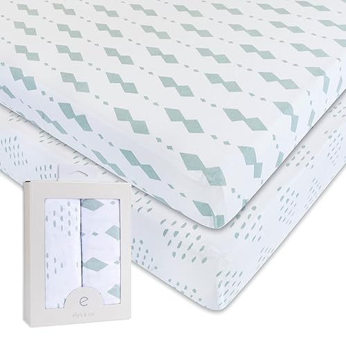 Pack n Play Sheet, Playard, Portable Crib Fitted Sheets 2 Pack - 100% Jersey Cotton for Baby Girl Pink Butterflies + Stripes - Jamouz