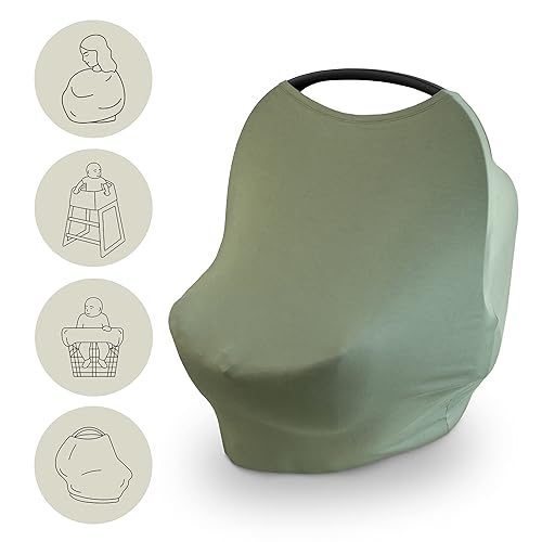 mushie Baby Car Seat Canopy Cover | Breathable & Stretchy Multi Use Cover for Breastfeeding, Nursing, High Chair, Shopping Cart, Strollers (Fog) - Jamouz