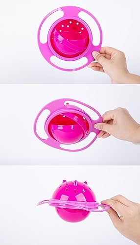 Berry President Magic Bowl 360 Degree Rotation Spill Resistant Gyro Bowl with Lid For Toddler Baby Kids Childre (Pink) - Jamouz