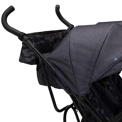 GAP babyGap Classic Side-by-Side Double Stroller - Lightweight Double Stroller with Recline, Extendable Sun Visors & Compact Fold - Made with Sustainable Materials, Grey Stripes - Jamouz