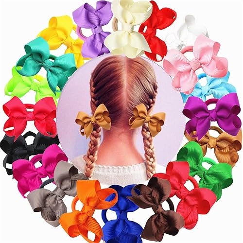 3 Inch Baby Girl Hair Bows Elastic Hair Tie Accessories Bow Ponytail Holder - Set of 2 (Red) - Jamouz