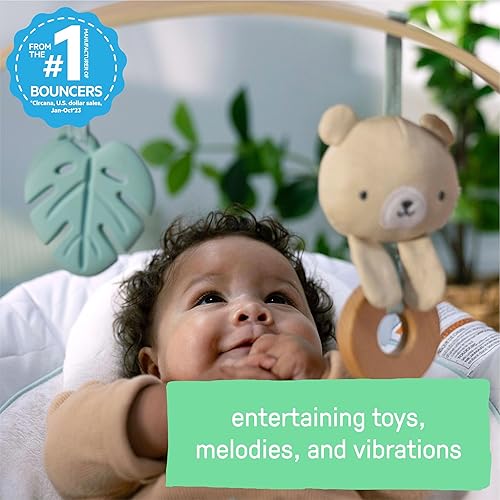 Ingenuity Soothing Baby Bouncer Infant Seat with Vibrations, -Toy Bar & Sounds, 0-6 Months Up to 20 lbs (Pink Flora the Unicorn) - Jamouz