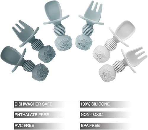 PandaEar 6 Pack Silicone Baby Spoons Self Feeding| Infant Spoons First Stage| Baby Utensils 6-12 Months| Toddler Baby Feeding Spoon | Baby Eating Essentials| Baby Led Weaning Supplies, Onesize - Jamouz