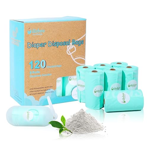 Baby Disposable Diaper Bags, Waste Bags 8 Refill Rolls/120 Bags with Dispenser, Convenient and Quick Diaper Disposal, Unscented - Jamouz