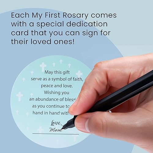 Sweet Treasures Gift – Baptism Gifts for Boys, First Rosary with Ceramic Keepsake Box and Card, Catholic Communion Gift, Christening and Baby Shower Rosary Beads, Blue - Jamouz